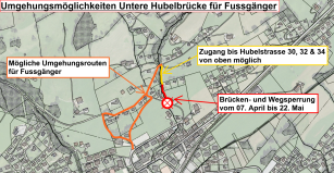 Umgehungsmöglichkeit Untere Hubelbrücke für Fussgänger