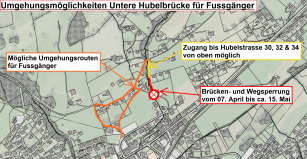 Umgehungsmöglichkeit Untere Hubelbrücke für Fussgänger